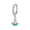Silver drop earrings featuring clear zircons and marquise green gemstone flower buds - Silver Green Bud