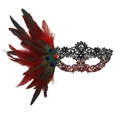 Masquerade half face mask featuring black lace with red feathers and peacock plume accents - Gradient Six-petal Style / Black Red