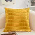 Modern yellow velvet square pillow with soft striped texture on a cozy beige sofa - 45x45cm Pillow Cover / Striped Golden