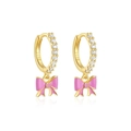 Detail of S925 silver needle bow earrings with pink enamel and gold plating finish - Pink (Gold Tone)