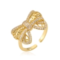 Bague ouverte nœud évidé en cuivre plaqué or 18K sertie de zircons étincelants - Ouvert Réglable / Doré