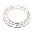 White woven leather bracelet with multi-layer wrap design and silver magnetic clasp - Three Layers / White