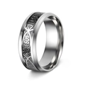 Silver wide stainless steel ring with black glitter JESUS text and Ichthys fish symbol - Silver Base Silver Plate