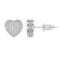 Elegant silver heart stud earrings with sparkling cubic zirconia pavé setting - Silver