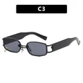 Retro small rectangular sunglasses in glossy black with golden metal ring detail - Black Frame Grey Lens