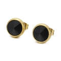 Elegant gold-plated stud earrings with faceted black crystal stones in a minimalist style - Gold Black (KE49709-Z)