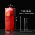 Tall square 500ml glass for cocktails and juices with strawberry slices and ice cubes - Style 27 Juice Glass