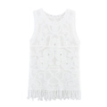 Gilet bianco all'uncinetto senza maniche con motivi in pizzo e lunghe nappe - XS / Bianco