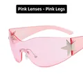 Pink Y2K frameless star sunglasses with translucent pink lenses and pink temples - Pink Lens - Pink Temples