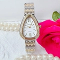 Montre serpent bicolore de luxe avec lunette en diamant et cadran à chiffres romains - Bicolore Cadran Blanc
