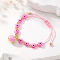 Bracelet perles œil grec rose fait main style bohème avec cordon réglable doré - Rose Rouge