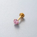 Titanium piercing met roze zirkoon in goudkleur en platte achterkant voor oor of lip - 2mm Zirkonia / Gouden Basis Roze Zirconia (576-2#)