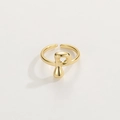 Detailed view of polished 18K gold letter P adjustable open ring on white background - Gold Ring P