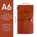 Brown PU leather A6 travel journal with feather embossing and cord binding detail - Mom to Son Leaf / Brown
