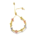 Macro detail of tricolor copper beaded bracelet with adjustable gold drawstring closure - 4+8mm / Three Colors