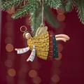Hand-painted yellow iron angel Christmas tree hanging ornament with rustic hemp rope loop - Angel Model C - Yellow