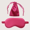 Elegant pink satin sleep mask and matching drawstring storage pouch set for travel - Rose Red