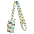 Rainbow pattern phone lanyard set with matching card holder on a clean white background - Smile Sun Lanyard Case Set/YZ18-27