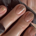 Glitzernde nackte rosa Kunstnägel mit Gold- und Kupfer-Glitzer-Verlaufseffekt - Nude Basis Gold Kupfer Glitzer Farbverlauf (LC183) / Gelee-Kleber Werkzeugset (24 Stück/Packung)