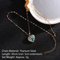 Teal crystal heart pendant necklace in gold-plated stainless steel with 45cm chain - Gold Blue Heart