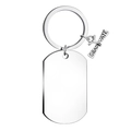 Polished silver stainless steel graduation dog tag keychain with GRADUATE scroll charm - Graduation Scroll Charm