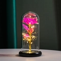 Pink galaxy rose in glass dome with warm LED lights and black base for romantic gift - Pink Rose (Warm Light) + Pink Gift Box