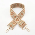 Embroidered floral bag strap with gold metal hardware on a minimalist white background - Beige-Light Green Brown Flower