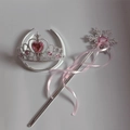 Silver fairy wand and tiara set with pink heart gems for children cosplay and parties - Pink - Crown + Snowflake Wand Set