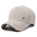Fashionable beige and white houndstooth plaid baseball cap with metal chain detail - Adjustable / Khaki