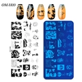 Tropical island style nail stamping plate OM-H09 with palm trees and ocean designs - Beach Vacation and Coconut Tree Style (OM-H09)