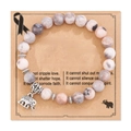 Detail of 8mm pink zebra stone beads bracelet and silver charm on sentiment card - Rose Red Elephant Charm No Card