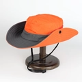Detail of outdoor sun hat with orange crown, dark grey brim and adjustable chin strap - Adjustable / Orange