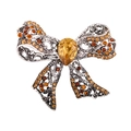 Broche de lazo plateado de lujo con diamantes de imitación amarillos y cristales ámbar - Amarillo