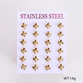 Nahaufnahme von zwölf Paaren goldener geometrischer Ohrstecker aus Edelstahl auf Karte - Geometrischer Quadrat Stil(AML033224) / 12 Paare Set