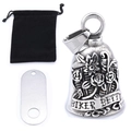 Vintage silver Biker Betty guardian bell with floral pattern and velvet pouch - Steel Color + Pouch + Hanger