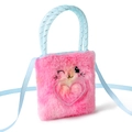 Pink plush bunny crossbody bag for kids with cat embroidery and blue handles - Rabbit - Blue Strap