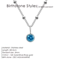 Elegant silver stainless steel necklace featuring a blue aquamarine birthstone pendant - December Lake Blue (Lake Blue Rhinestone) / Silver