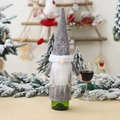 Christmas gnome wine bottle cover in grey felt with snowflake embroidery and wood buttons - G-jt142 Gray Faceless Old Man Bottle Cover