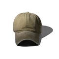 Detalle de gorra de béisbol de algodón lavado verde militar con textura y ojales bordados - 55-60cm / Caqui Oscuro Lavado