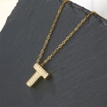 Gold-plated letter T pendant necklace with sparkling cubic zirconia on stone background - Letter T (Pendant Only)