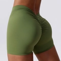 Pantaloncini sportivi a vita alta verde oliva con effetto arricciato e tessuto morbido - S / Verde Militare