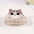 Simpatica pinza per capelli a forma di gatto beige in acetato con finitura perlata - Testa di gatto marrone beige perlato (C13-3-17)