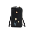 Vertical black crossbody phone bag with tulip print and gold snap closure for women - Black
