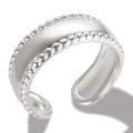 Minimalist silver geometric open ring with decorative beaded edges in a polished finish - Style N Steel Color