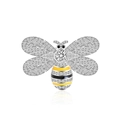 Bee brooch with yellow enamel stripes, cubic zirconia wings and large center stone - Silver Striped Enamel Bee (K1138-SI)