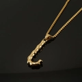 Hip hop style gold 18K plated stainless steel J-shaped wave pendant on a box chain - Gold Letter J Pendant