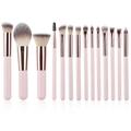 Set di 14 pennelli da trucco con manici rosa e ghiere oro rosa su sfondo bianco - Set Color Carne Portatile / Color Carne/Rosa