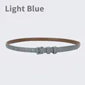 Women's skinny genuine leather belt in light blue with matte needle buckle closure - Light Blue