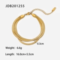 Detalles de la pulsera triple de cadena de serpiente bañada en oro 18K con grabado K18 - Dorado (JDB201255)