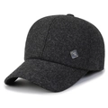 Dark grey wool baseball cap with ear flaps and silver logo badge for winter warmth - Adjustable / Mountain Label Grey
